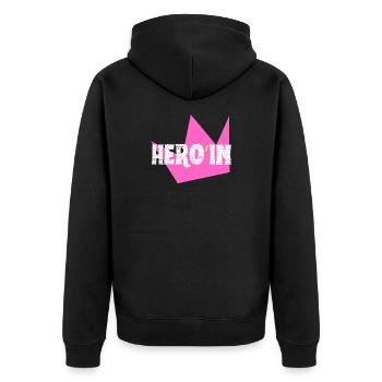 Heldin - Unisex Premium Bio Zip Hoodie - Schwarz - Hinten - Nico (187cm)