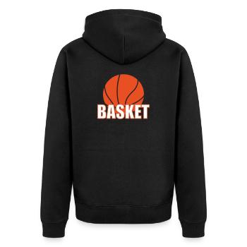 Basketball / Basketball / Basktet-Ball / Sport - Unisex Premium Bio Zip Hoodie - Schwarz - Hinten - Nico (187cm)