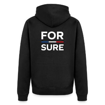 macron Ganz sicher - Unisex Premium Bio Zip Hoodie - Schwarz - Hinten - Nico (187cm)