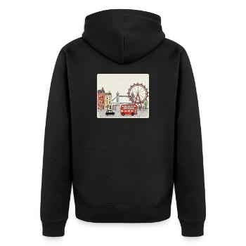 London City Scene Big Ben Cartoon-Kunst - Unisex Premium Bio Zip Hoodie - Schwarz - Hinten - Nico (187cm)