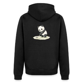 Panda spielt Golf Illustration  - Unisex Premium Bio Zip Hoodie - Schwarz - Hinten - Nico (187cm)