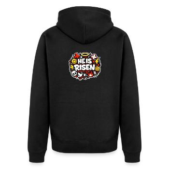 he is risen - Unisex Premium Organic Zip Hoodie - black - Back - Nico (187cm)