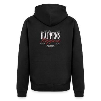 Happens: Timing zeigt Chance - Unisex Premium Bio Zip Hoodie - Schwarz - Hinten - Nico (187cm)