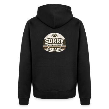 Sorry wir Trainieren gerade  - Unisex Premium Bio Zip Hoodie - Schwarz - Hinten - Nico (187cm)