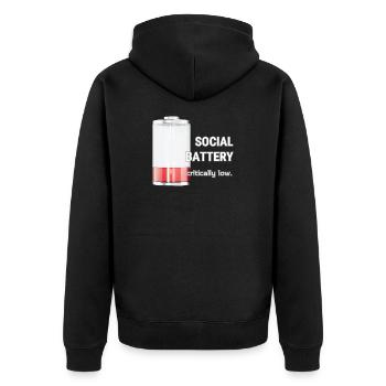 Social Battery – Critically Low - Unisex Premium Organic Zip Hoodie - black - Back - Nico (187cm)