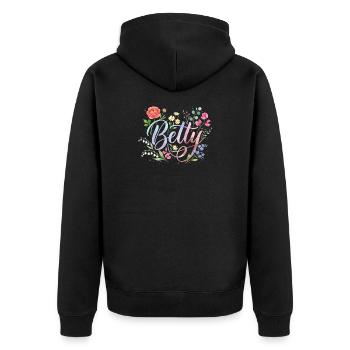 Blumenkranz Schriftzug Beauty Betty  - Unisex Premium Bio Zip Hoodie - Schwarz - Hinten - Nico (187cm)