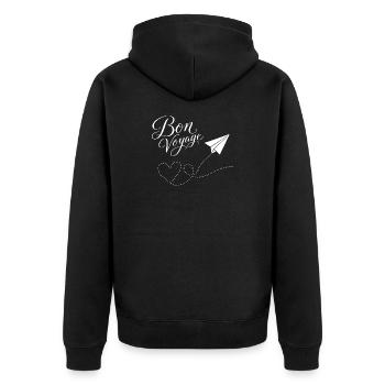 Bon Voyage gute Reise Papierzug Flugzeug mit Herz - Unisex Premium Bio Zip Hoodie - Schwarz - Hinten - Nico (187cm)