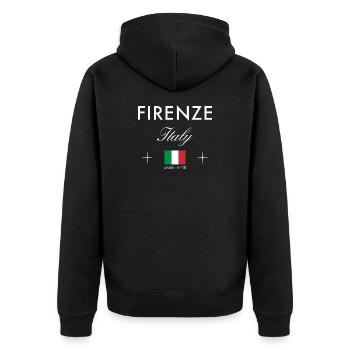 Florenz Italien Koordinaten Reise Souvenir - Unisex Premium Bio Zip Hoodie - Schwarz - Hinten - Nico (187cm)