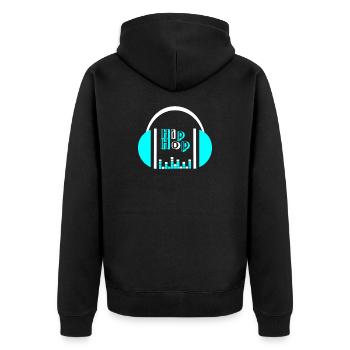 Neonkopfhörer mit Equalizer-Design - Unisex Premium Bio Zip Hoodie - Schwarz - Hinten - Nico (187cm)
