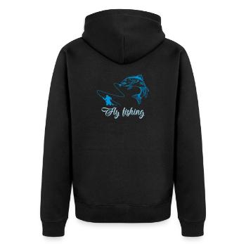 Fliegenfischen Fisch - Unisex Premium Bio Zip Hoodie - Schwarz - Hinten - Nico (187cm)