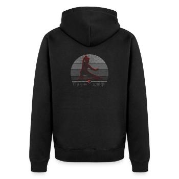 Tai Chi Kämpferin - Trainings Outfit Geschenk - Unisex Premium Bio Zip Hoodie - Schwarz - Hinten - Nico (187cm)