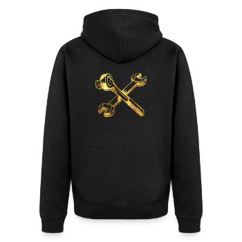 Werkzeug Schraubenschlüssel Bastler Schrauber KfZ - Unisex Premium Bio Zip Hoodie - Schwarz - Hinten - Nico (187cm)