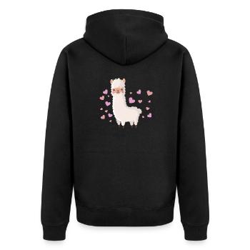 Llama Llama Love - Unisex Premium Organic Zip Hoodie - black - Back - Nico (187cm)