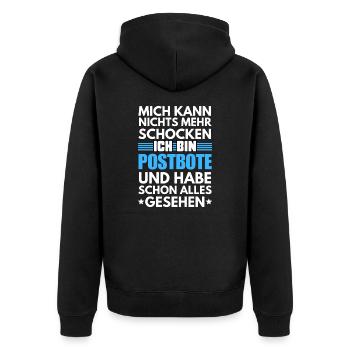 Nicht schockbarer Postbote - Unisex Premium Bio Zip Hoodie - Schwarz - Hinten - Nico (187cm)