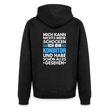 Nicht schockbarer Konditor - Unisex Premium Bio Zip Hoodie - Schwarz - Hinten - Nico (187cm)