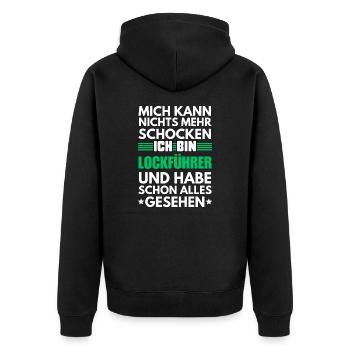 Non-shockable decoy guide - Unisex Premium Organic Zip Hoodie - black - Back - Nico (187cm)