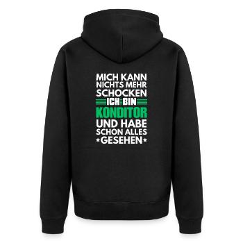 Nicht schockbarer Konditor - Unisex Premium Bio Zip Hoodie - Schwarz - Hinten - Nico (187cm)