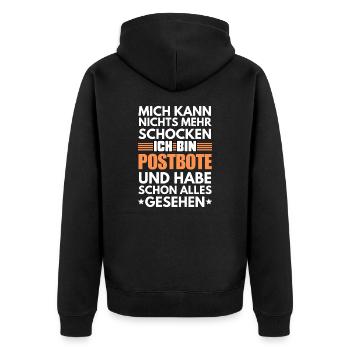 Nicht schockbarer Postbote - Unisex Premium Bio Zip Hoodie - Schwarz - Hinten - Nico (187cm)