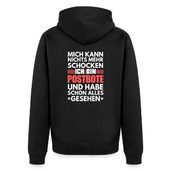 Nicht schockbarer Postbote - Unisex Premium Bio Zip Hoodie - Schwarz - Hinten - Nico (187cm)