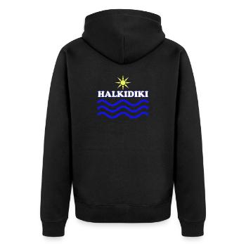 Chalkidiki - Unisex Premium Bio Zip Hoodie - Schwarz - Hinten - Nico (187cm)