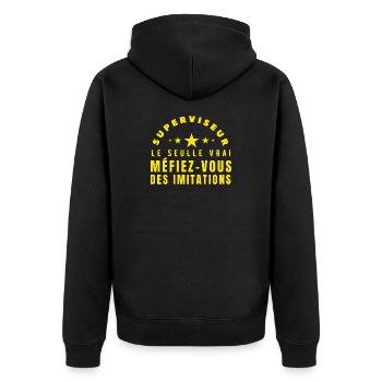 Die echte Aufseher-Geschenkidee - Unisex Premium Bio Zip Hoodie - Schwarz - Hinten - Nico (187cm)