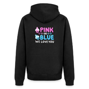 Gender Reveal Party Pink oder Blau - Unisex Premium Bio Zip Hoodie - Schwarz - Hinten - Nico (187cm)