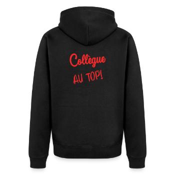 KOLLEGE. ANFANGEN. BESCHÄFTIGUNG. HUMOR. MANAGER. CHEF - Unisex Premium Bio Zip Hoodie - Schwarz - Hinten - Nico (187cm)