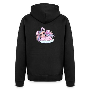 Skurriles Hasenmädchen mit Lutscher - Unisex Premium Bio Zip Hoodie - Schwarz - Hinten - Nico (187cm)