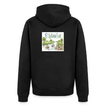 Fuldaufer: Fluss-Abenteuer ! - Unisex Premium Bio Zip Hoodie - Schwarz - Hinten - Nico (187cm)