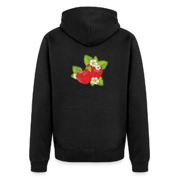 Strawberries surrounded by green leaves & blossoms - Unisex Premium Organic Zip Hoodie - black - Back - Nico (187cm)