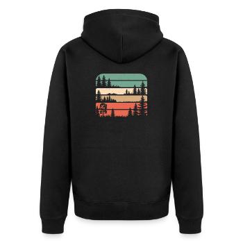 Retro Wald Natur Silhouette Bäume Wandern Geschenk - Unisex Premium Bio Zip Hoodie - Schwarz - Hinten - Nico (187cm)