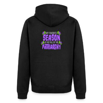 My favorite season is the fall of the patriarchy - Unisex Premium Bio Zip Hoodie - Schwarz - Hinten - Nico (187cm)