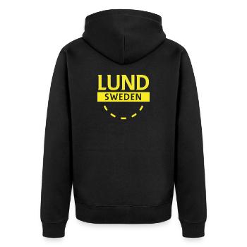 Lund, Schweden, Stadtlogo - Unisex Premium Bio Zip Hoodie - Schwarz - Hinten - Nico (187cm)