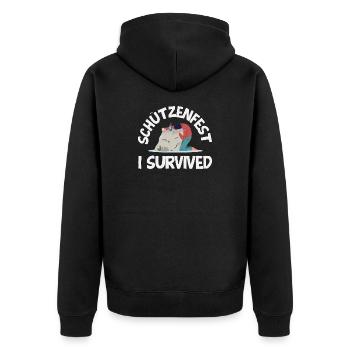 Lustiger Schützenfest I Survived Spruch - Unisex Premium Bio Zip Hoodie - Schwarz - Hinten - Nico (187cm)
