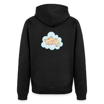 Traumartiges Kätzchen auf pastellfarbener himmelblauer Wolke - Unisex Premium Bio Zip Hoodie - Schwarz - Hinten - Nico (187cm)