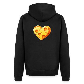 Illustration eines herzförmigen Käsestücks - Unisex Premium Bio Zip Hoodie - Schwarz - Hinten - Nico (187cm)