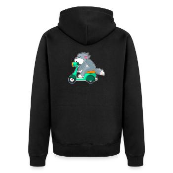 Katze Motorroller - Unisex Premium Bio Zip Hoodie - Schwarz - Hinten - Nico (187cm)