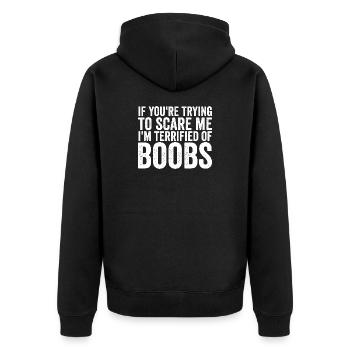Wenn du versuchst, mich zu erschrecken: Ich habe p - Unisex Premium Bio Zip Hoodie - Schwarz - Hinten - Nico (187cm)