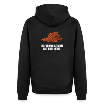 Irgendwas stimmt mit Hasi nicht - Unisex Premium Bio Zip Hoodie - Schwarz - Hinten - Nico (187cm)