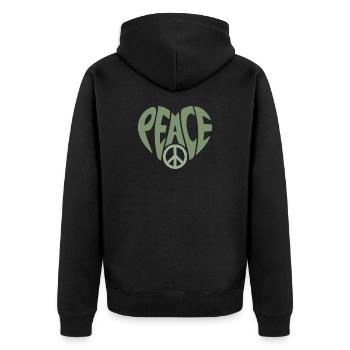 Friedens Herz mit Peace Typo - Unisex Premium Bio Zip Hoodie - Schwarz - Hinten - Nico (187cm)