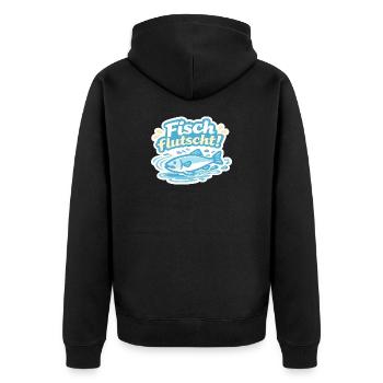 Fisch flutscht! Cartoon-Sticker - Unisex Premium Bio Zip Hoodie - Schwarz - Hinten - Nico (187cm)