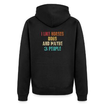 I like horses dogs 3 people - Unisex Premium Bio Zip Hoodie - Schwarz - Hinten - Nico (187cm)