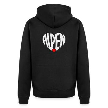 Alpen Herz Typo  - Unisex Premium Bio Zip Hoodie - Schwarz - Hinten - Nico (187cm)