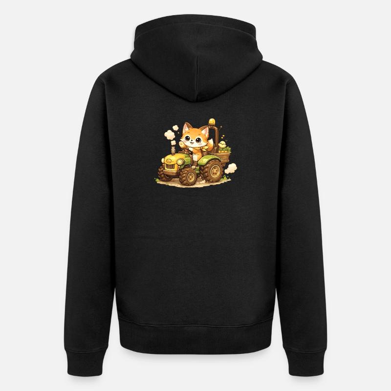 Fuchs auf dem Traktor - Unisex Premium Bio Zip Hoodie - Schwarz