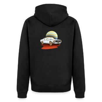 Retro weißes Auto – klassischer Vintage - Unisex Premium Bio Zip Hoodie - Schwarz - Hinten - Nico (187cm)