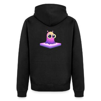 Kleiner Pixelfreund auf Plattform - Unisex Premium Bio Zip Hoodie - Schwarz - Hinten - Nico (187cm)