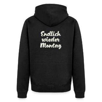 Finally Monday again - Unisex Premium Organic Zip Hoodie - black - Back - Nico (187cm)