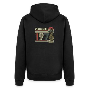Anniversaire original vintage rétro vintage de 1976 - Veste à capuche bio Premium Unisexe - noir - Dos - Nico (187cm)