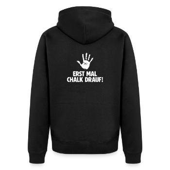 Klettern Erst mal Chalk drauf Bouldern - Unisex Premium Bio Zip Hoodie - Schwarz - Hinten - Nico (187cm)
