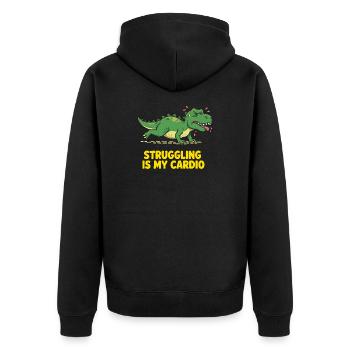 Dinosaurier hasst Cardio Training - Unisex Premium Bio Zip Hoodie - Schwarz - Hinten - Nico (187cm)